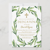 Charm Greenery Leaves Wreath Gold Boy Dedication Kaart (Voorkant)