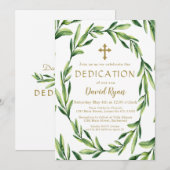 Charm Greenery Leaves Wreath Gold Boy Dedication Kaart (Voorkant / Achterkant)