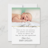 Charm Greenery Lijst Gold Photo Baby shower Bedankkaart (Voorkant)