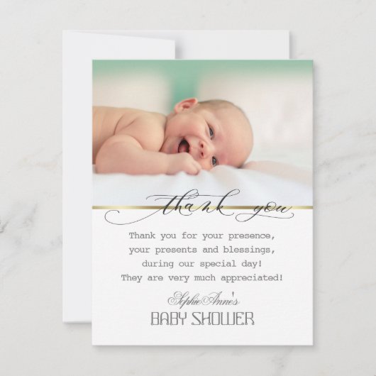 Charm Greenery Lijst Gold Photo Baby shower Bedankkaart (Voorkant)
