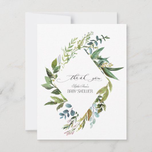 Charm Greenery Lijst Gold Photo Baby shower Bedankkaart (Achterkant)