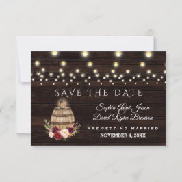 Charm Herfst Burgundy Floral Wine Barrel Wedding Save The Date