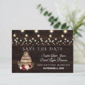 Charm Herfst Burgundy Floral Wine Barrel Wedding Save The Date (Staand voorkant)