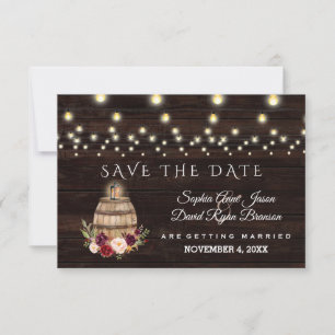 Charm Herfst Burgundy Floral Wine Barrel Wedding Save The Date