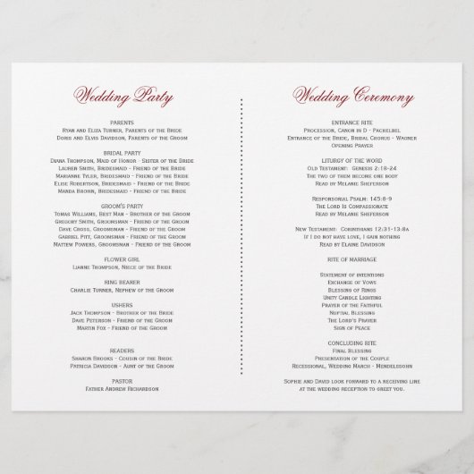 Charm Holiday Red Poinsettia Wedding Programme (Achterkant)