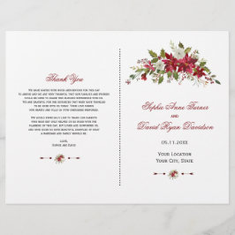 Charm Holiday Red Poinsettia Wedding Programme