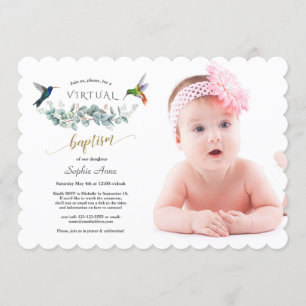 Charm Hummingbird Floral Photo Girl Online Baptism Kaart