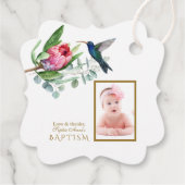 Charm Hummingbird Tropical Flowers Photo Baptisme Bedankjes Labels (Achterkant)