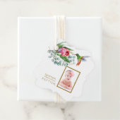 Charm Hummingbird Tropical Flowers Photo Baptisme Bedankjes Labels (In situ)