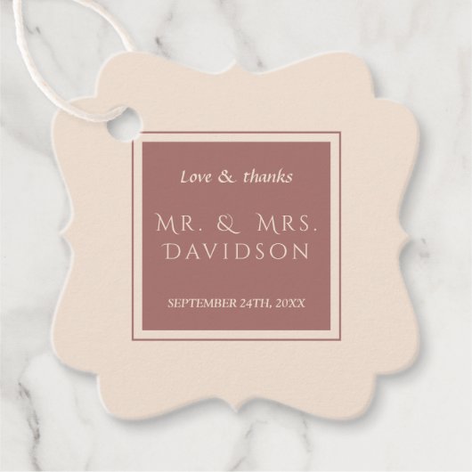 Charm Ivoor Dark Peach Lijst Typografie Trouwen Bedankjes Labels (Voorkant)