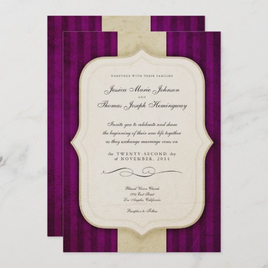  Charm Ivory & Eggplant Wedding Invites Kaart (Voorkant / Achterkant)