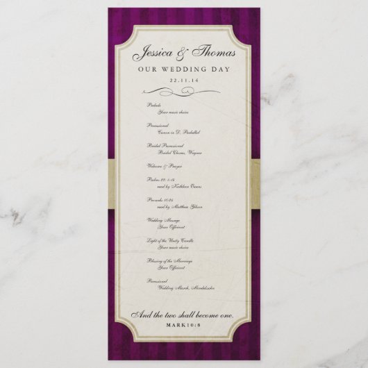  charm Ivory & Eggplant Wedding Programme Programmakaart (Voorkant)