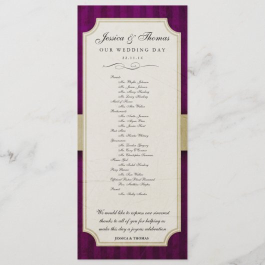  charm Ivory & Eggplant Wedding Programme Programmakaart (Achterkant)