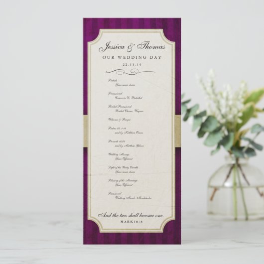  charm Ivory & Eggplant Wedding Programme Programmakaart (Staand voorkant)