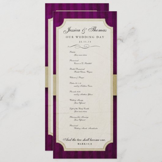  charm Ivory & Eggplant Wedding Programme Programmakaart (Voorkant / Achterkant)