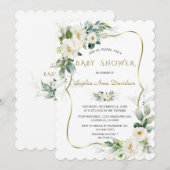 Charm Ivory White Flowers Gold Lijst Baby shower Kaart (Voorkant / Achterkant)