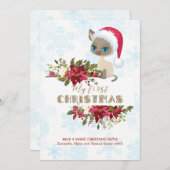 Charm Kind Mijn 1e Kerstkitten Santa Poinsettia Feestdagenkaart (Voorkant / Achterkant)