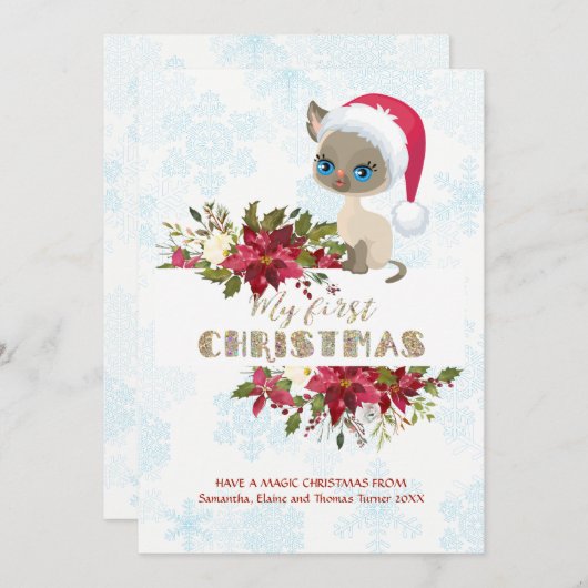 Charm Kind Mijn 1e Kerstkitten Santa Poinsettia Feestdagenkaart (Voorkant / Achterkant)