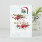 Charm Kind Mijn 1e Kerstkitten Santa Poinsettia Feestdagenkaart (Staand voorkant)