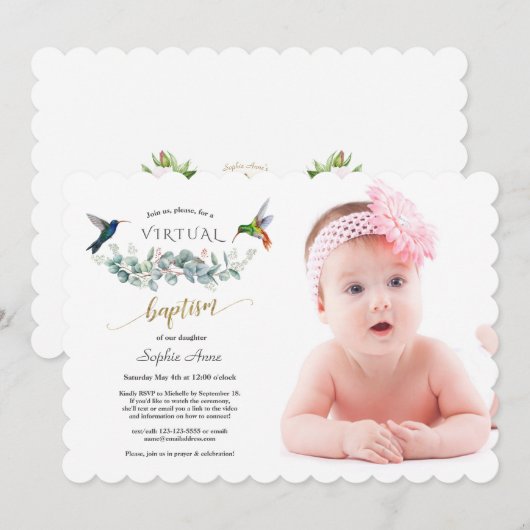 Charm Kolibrie Bloem Foto Meisje Online Doop Kaart (Voorkant / Achterkant)