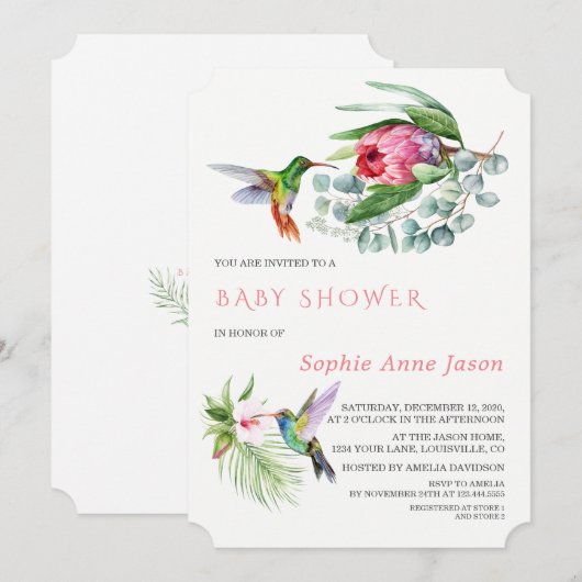Charm Kolibrie Tropische Bloemen Baby Shower Kaart