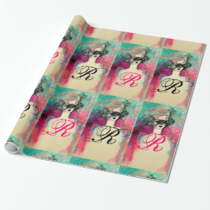CHARM/Lady met Mask Monogram roze Blauwgroen Groen Cadeaupapier