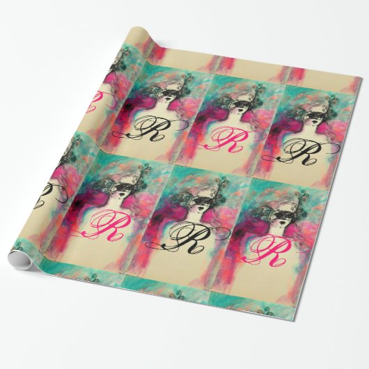 CHARM/Lady met Mask Monogram roze Blauwgroen Groen Cadeaupapier (Uitgerold)