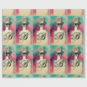 CHARM/Lady met Mask Monogram roze Blauwgroen Groen Cadeaupapier (Vlak)