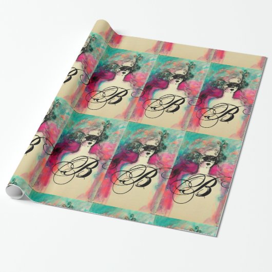 CHARM/Lady met Mask Monogram roze Blauwgroen Groen Cadeaupapier (Uitgerold)