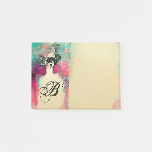 CHARM/Lady met Mask Monogram roze Blauwgroen Groen Post-it® Notes (Voorkant)