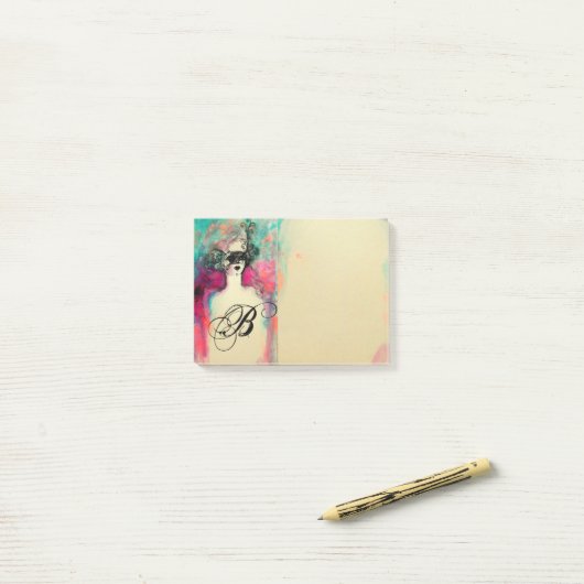 CHARM/Lady met Mask Monogram roze Blauwgroen Groen Post-it® Notes (Op bureau)