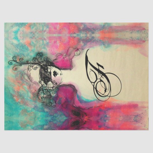 CHARM/Lady met Mask Monogram roze Blauwgroen Groen Tissuepapier (Voorkant)