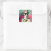 CHARM/Lady met Mask Monogram roze Blauwgroen Groen Vierkante Sticker (Tas)