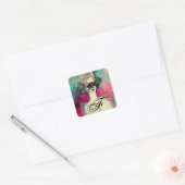 CHARM/Lady met Mask Monogram roze Blauwgroen Groen Vierkante Sticker (Envelop)