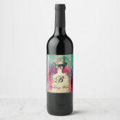 CHARM/Lady met Masker Bruiloft Monogram Roze Blauw Wijn Etiket (Voorkant)