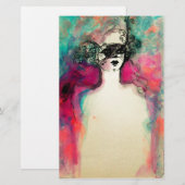 CHARM/Lady met masker, roze Blauwgroen groen Briefpapier (Voorkant / Achterkant)