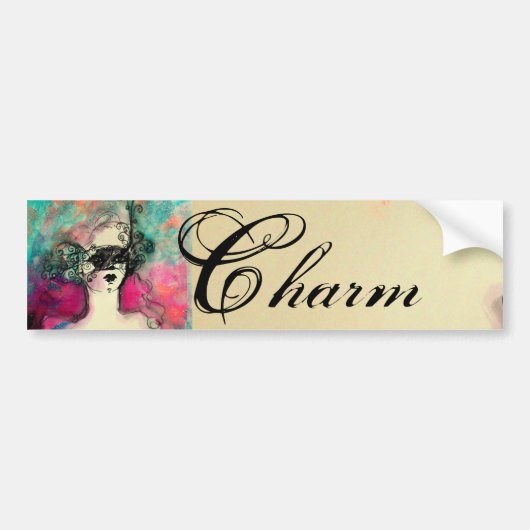 CHARM/Lady met maskerroze Blauwgroen groen Bumpersticker (Voorkant)