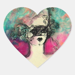 CHARM/Lady met maskerroze Blauwgroen groen Hart Sticker