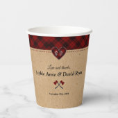 Charm Landelijk Rode Buffalo Plaid Monogram Bruilo Papieren Bekers (Achterkant)