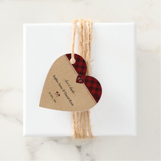 Charm Landelijk Rode Buffalo Plaid Monogram Huweli Bedankjes Labels (In situ)