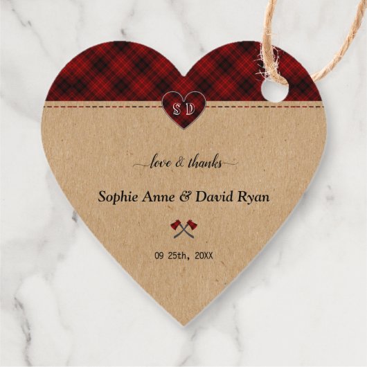 Charm Landelijk Rode Buffalo Plaid Monogram Huweli Bedankjes Labels (Achterkant)