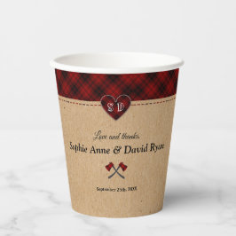 Charm Landelijk Rood Buffalo Plaid Monogram Huweli Papieren Bekers