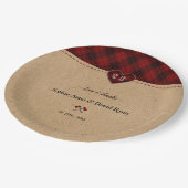 Charm Landelijk Rood Buffalo Plaid Monogram Huweli Papieren Bordje (Gekanteld)