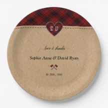 Charm Landelijk Rood Buffalo Plaid Monogram Huweli