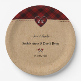 Charm Landelijk Rood Buffalo Plaid Monogram Huweli Papieren Bordje