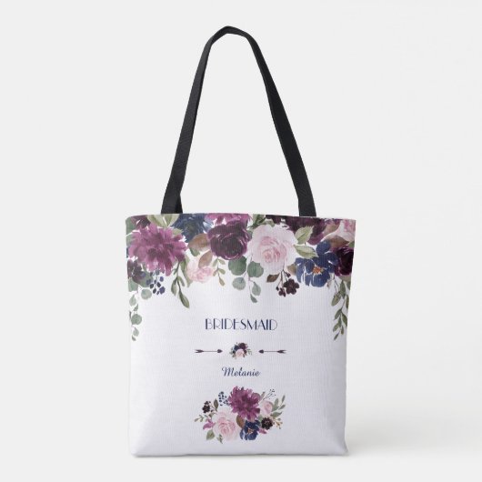 Charm Lavendel Marine Blauwe Bloem Bruidsmeisje Tote Bag (Achterkant)