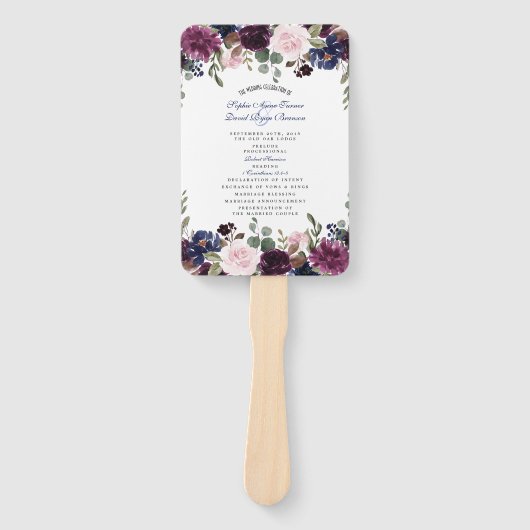 Charm Lavendel Navyblauw Bloem Bloei Programma Handwaaier (Voorkant)