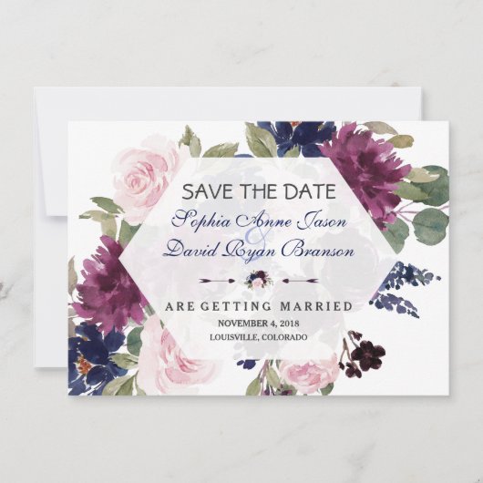 Charm Lavendel Paarse Bloemige Bloei Bewaar De Dat Save The Date (Voorkant)