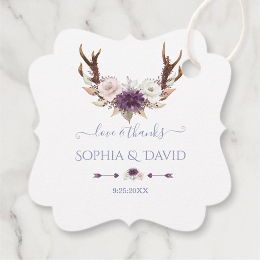 Charm Lavendel Roze Witte Bloemen Geweien Bruiloft Bedankjes Labels (Achterkant)