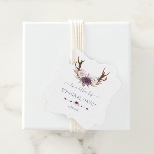 Charm Lavendel Roze Witte Bloemen Geweien Bruiloft Bedankjes Labels (In situ)